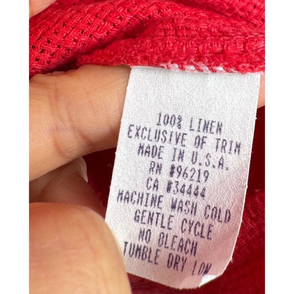 Willow Linen Top sz M/L Red 3/4 sleeve Boxy Lagenlook USA preppy minimalist - Picture 7 of 7